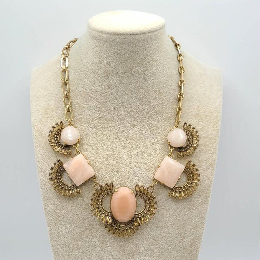 J Crew Vintage Rose Quartz Crystal Gold Tone Statement Necklace